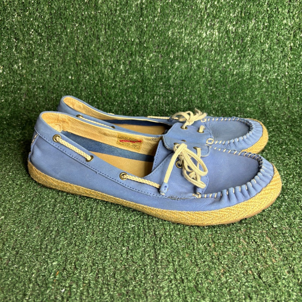 UGG Chivon Leather Boat Shoes Espadrille Moccasin Blue Loafers Womens Size 10